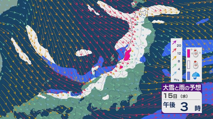 15日(水)の上空約1500メートルは東北で－15度以下の見込み 再び冬型強まり週の後半は日本海側で雪の降り方強まるところも 雪と風シミュレーション　|　石川県のニュース｜MRO北陸放送