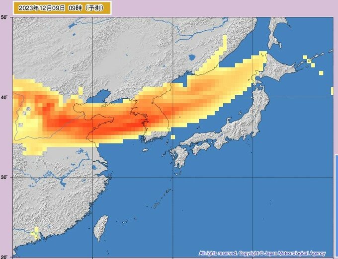 【黄砂飛来予想】東日本から西日本の広い範囲で9日から10日にかけて…水平方向で見通しがきく距離が10キロメートル未満になる場合も|TBS NEWS DIG