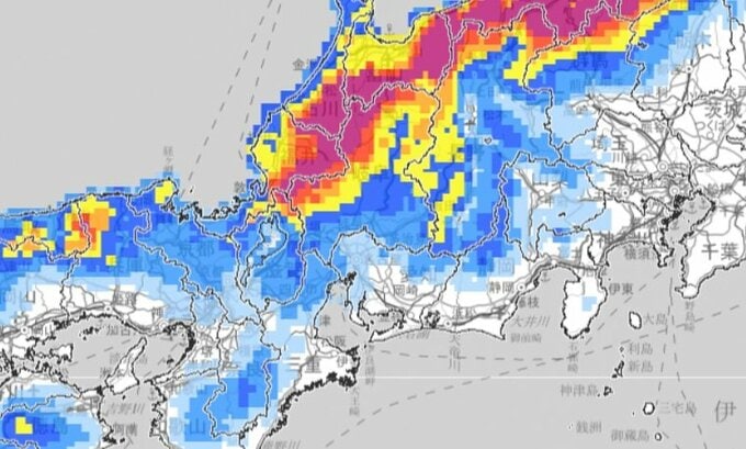 【交通障害に警戒】長野県と関東北部9日夜はじめ頃にかけて大雪となる所も　関東北部80㎝/甲信40㎝（9日朝まで予想24時間降雪量）【大雪と雨と風のシミュレーション】|TBS NEWS DIG