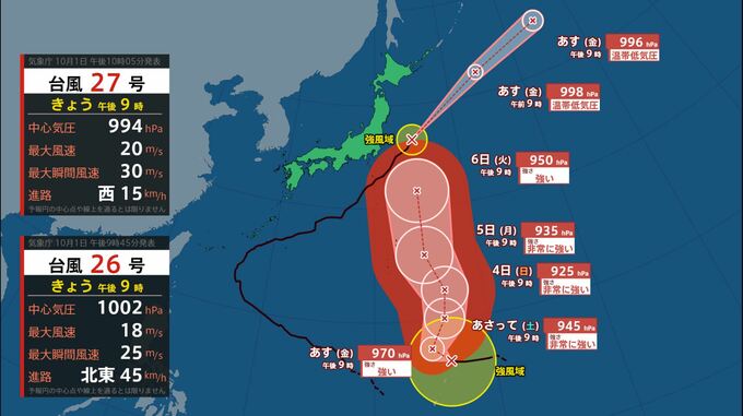 【台風情報】台風27号（チョーイワン）3日頃から非常に強い勢力で小笠原諸島に接近のおそれ　【雨風シミュレーション（1日〜7日）】|TBS NEWS DIG