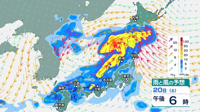 【大雨情報】北陸地方は大気の状態が非常に不安定となり雷を伴った激しい雨が降り大雨となる所がある見込み　警報級の大雨となる可能性　20日昼過ぎから21日昼前にかけて土砂災害、低い土地の浸水、河川の増水に注意・警戒【雨と風のシミュレーション】　|　富山のニュース｜天気・防災｜チューリップテレビ