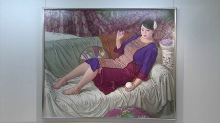 日本人洋画家の油絵 津山市出身の洋画家・石田宗之さんの個展 懐かしさを感じさせる女性の