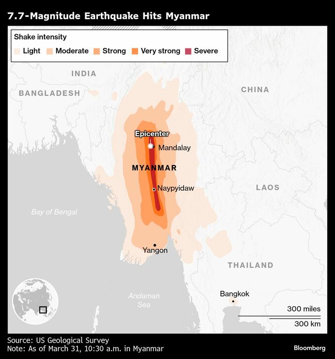 ミャンマー軍政が空爆再開、地震から数時間－反政府勢力の停戦案拒否