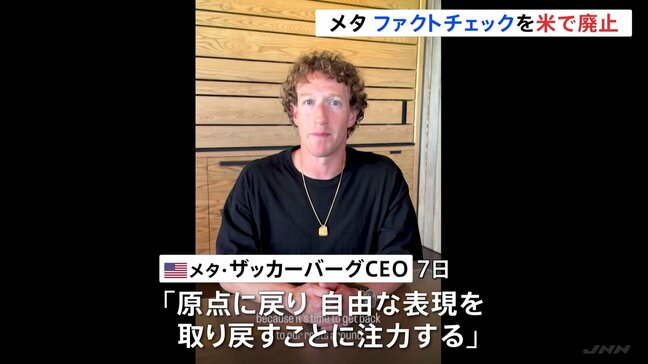 メタ　米でファクトチェック廃止　ザッカーバーグ氏「政治的に偏りすぎた」　トランプ氏への配慮か|TBS NEWS DIG