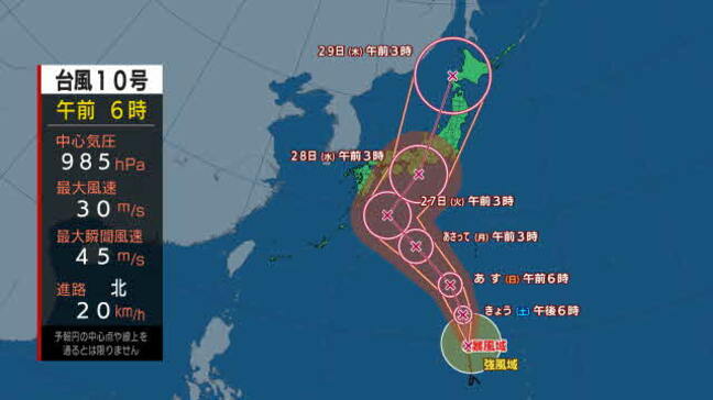 【台風最新情報】台風10号は27日(火)に非常に強い勢力に発達の見込み　北上して西日本から東日本にかけて接近のおそれ|TBS NEWS DIG
