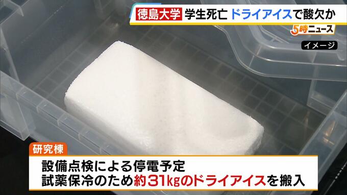 試薬を冷やすため31kgのドライアイスが研究室に… 徳島大学の学生の死因は「酸素欠乏」 発見2日前の午後1時すぎに研究棟に入室|TBS NEWS DIG