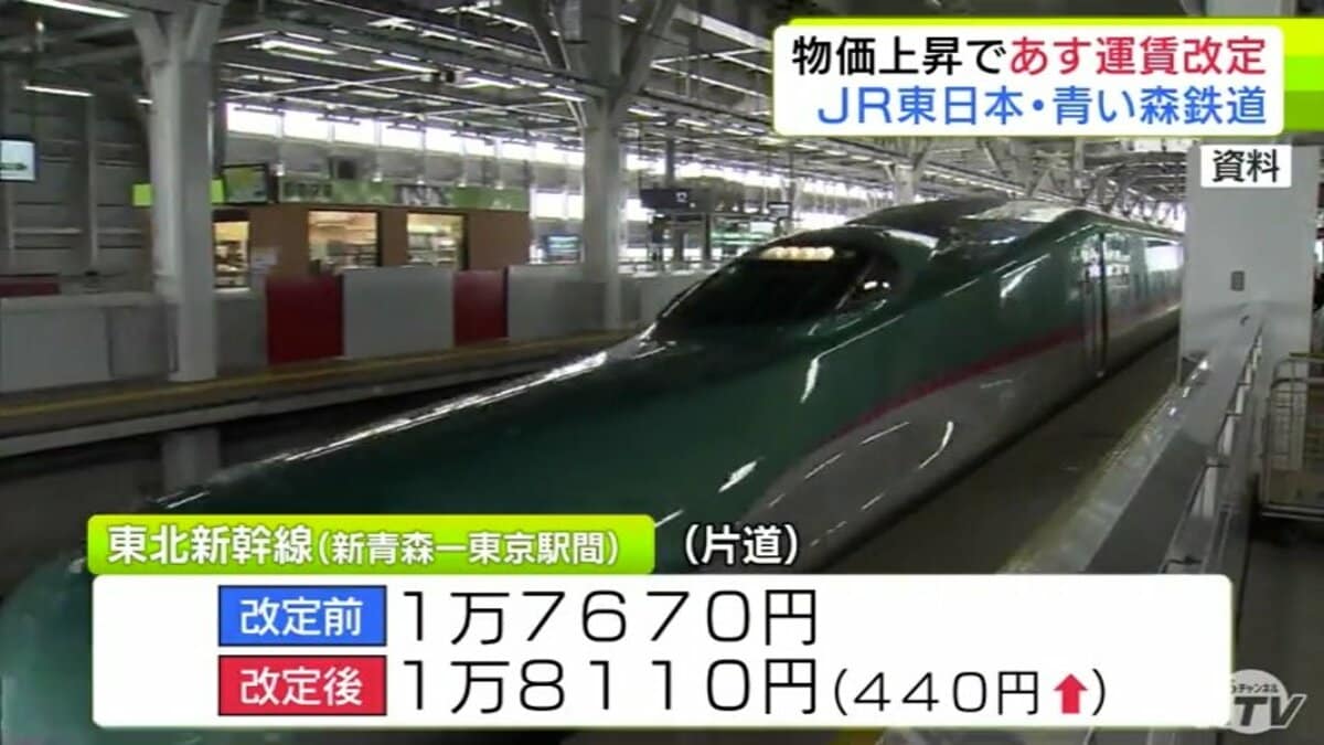 JR東日本が明日14日から運賃改定 東北新幹線「新青森～東京駅間」は