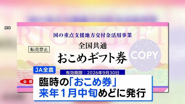 臨時「おこめ券」1月中旬をめどに発行へ　販売価格は1枚480円台で検討中 必要最低限の経費だけを加える形　JA全農|TBS NEWS DIG