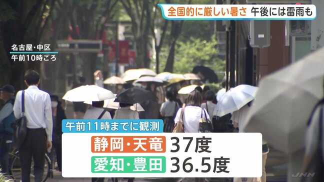 午前から37℃観測…各地で“危険な暑さ” 「熱中症警戒アラート」最多27地域に 午後は関東甲信など東日本中心に急な激しい雷雨のおそれ|TBS NEWS DIG