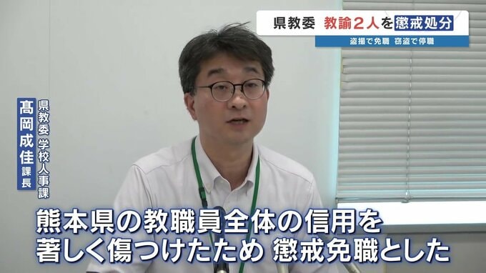 「理性を保てなかった」スカート内を盗撮した37歳教諭が懲戒免職　ほか窃盗による停職　熊本県教委|TBS NEWS DIG