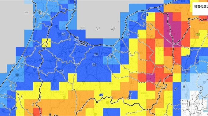 【大雪情報】富山県　25日にかけて再び大雪に…砺波で積雪40センチ　25日朝まで平野部で40センチ、山間部で70センチの降雪予想【雪と雨のシミュレーション】　|　富山のニュース｜天気・防災｜チューリップテレビ