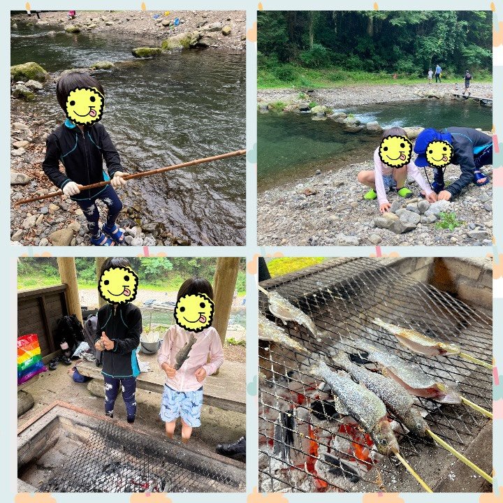 渓流の渓谷と釣り人と泳ぐ子ども達　ジオラマ 小倉優子 】 子どもたちと秋川渓谷でニジマス釣りを満喫 リアルな