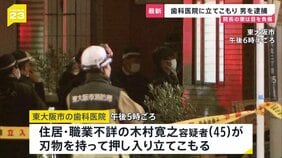 歯科医院の治療室に男（45）が刃物持って立てこもり　院長の妻は油のようなものかけられ目を負傷　2時間半後に警察突入　建造物侵入の疑いで現行犯逮捕　大阪・東大阪市|TBS NEWS DIG
