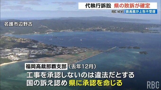 沖縄県の敗訴が確定　代執行訴訟で最高裁が上告不受理　県は対話継続求める　|　沖縄のニュース｜RBC 琉球放送
