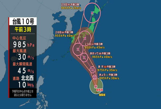【台風情報／雨・風シミュレーションも】台風10号 来週強い勢力で日本列島直撃の可能性…過去大きな被害「東日本台風」と似たコースか？週末は台風への備えを(24日あさ5時現在)|TBS NEWS DIG