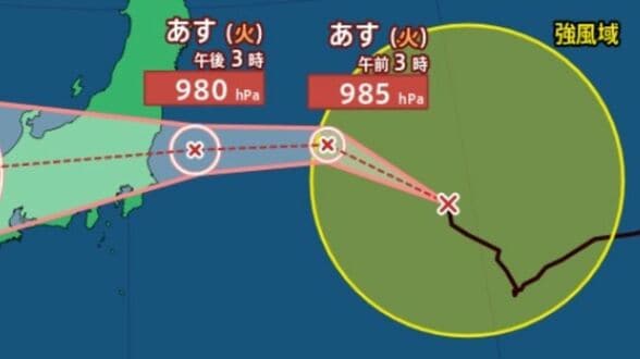 【台風情報】台風15号(チャンホン)あす11日(火)山の日に勢力を強め関東接近へ…中心気圧980hPaまで発達、最大瞬間風速35mの強風警戒【風と雨のシミュレーション】 | 富山のニュース|天気・防災|チューリップテレビ