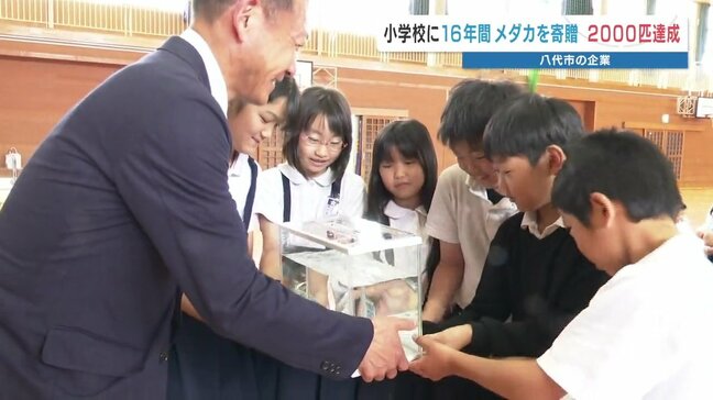 メダカの寄贈 2000匹目は千丁小学校に 在来種を守る企業活動 熊本・八代市|TBS NEWS DIG