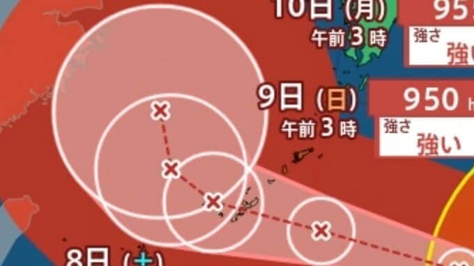 【台風13号（ドルフィン）】大型で非常に強い勢力　最大瞬間風速60 m/s 沖縄直撃後、勢力をあまり弱めず急カーブか...今後の進路は？雨風シミュレーション【気象庁台風情報5日午前3時45分発表】|TBS NEWS DIG