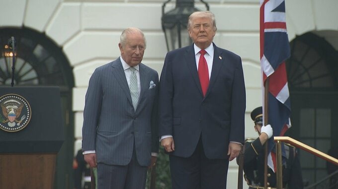 トランプ大統領　「米英の特別な関係」の継続望む　ホワイトハウスでチャールズ国王の歓迎式典開く