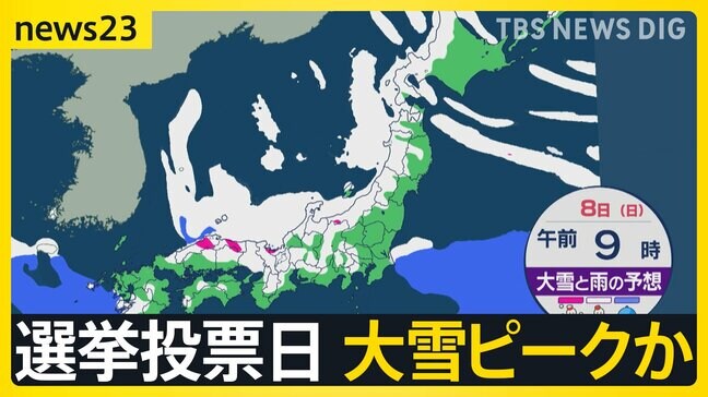衆議院選挙投票日は“大雪ピーク”か　東京23区も“うっすら積雪”のおそれ【news23】|TBS NEWS DIG
