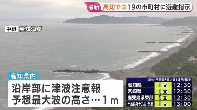 高知県でも沿岸部に津波注意報　沿岸部すべての19の市町村に警戒レベル4の「避難指示」|TBS NEWS DIG