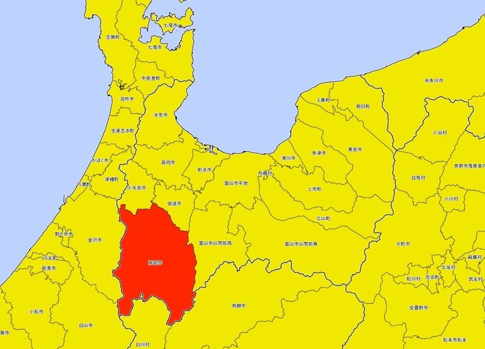 【警報速報】富山県南砺市に「レベル3大雨警報」発表 県内全域に注意報 土砂災害や低い土地の浸水に警戒（14日14時32分現在）【雨と風シミュレーション1時間毎】　|　富山のニュース｜天気・防災｜チューリップテレビ