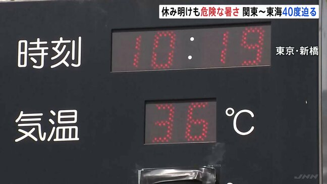 お盆明けも各地で猛烈な暑さ 40℃迫る地域も 東京都心では10日ぶりに猛暑日 「熱中症警戒アラート」23都府県に発表|TBS NEWS DIG