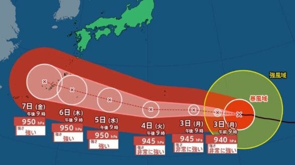 【台風13号】最大瞬間風速65メートル、940ヘクトパスカル…小笠原諸島や沖縄・奄美へ　進路によっては警報級大雨のおそれ　暴風と高波に警戒【雨と風のシミュレーション】　|　富山のニュース｜天気・防災｜チューリップテレビ