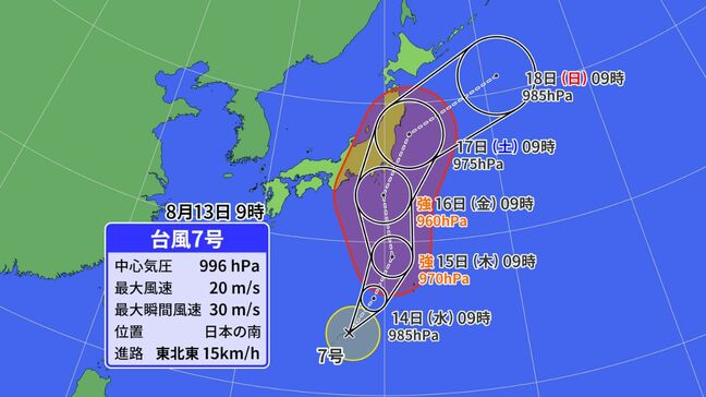 【台風情報】台風7号お盆最後の週末に接近・上陸のおそれ　東日本や台風5号が上陸した東北にも|TBS NEWS DIG