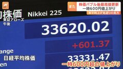 【速報】日経平均株価　終値3万3502円でバブル後最高値を再び更新　一時600円超える大幅な値上がりも…市場関係者には警戒感| TBS CROSS DIG with Bloomberg