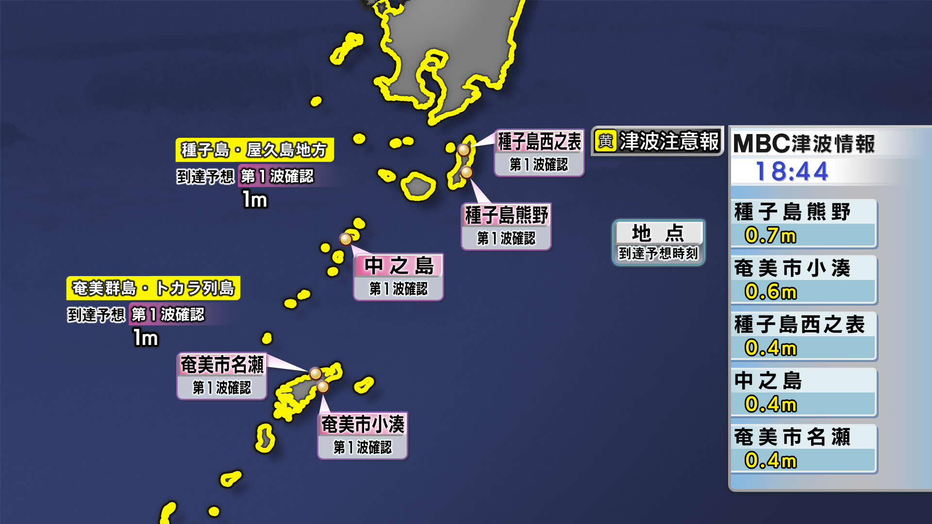 県内各地で50センチ超の津波 種子島で70センチ 奄美市小湊で60センチ