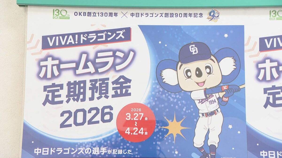 ドラゴンズ選手のホームラン数に応じて｢金利｣上乗せ 大垣共立銀行の応援定期預金 4月24日まで受け付け