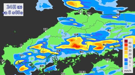 夜中に局地的に激しい雷雨となった広島県 今夜遅くにかけても激しい雨