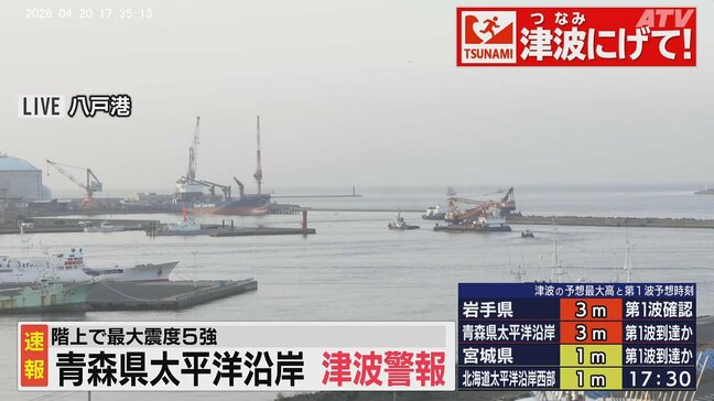 【LIVEカメラ】北海道・青森・岩手県に津波警報　三陸沖で震度5強の地震　青森県八戸市【配信中】|TBS NEWS DIG
