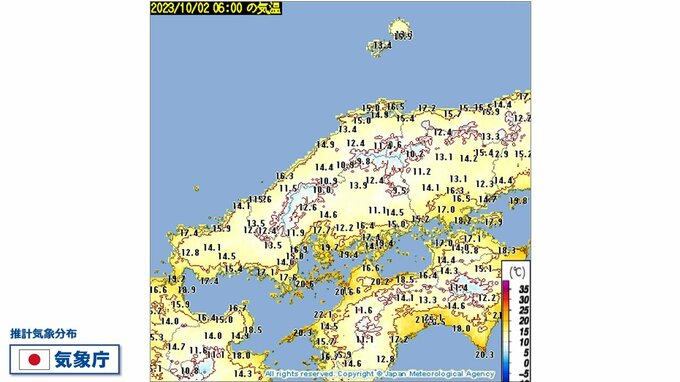 この秋初めて気温が10℃下回る　油木9.0℃　高野9.7℃　広島県内で気温が一ケタ観測は6月20日以来　全地点で20℃未満に|TBS NEWS DIG