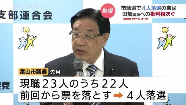 田畑氏への批判噴出 自民党富山市連の会合 市議選は「政治とカネ問題引きずり…」 1区支部長空白も「田畑氏選任できない」 富山|TBS NEWS DIG
