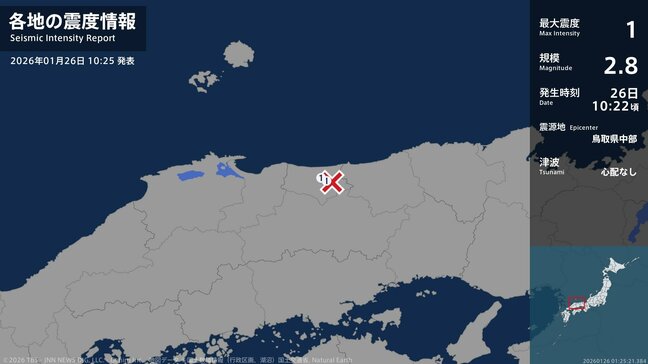 鳥取県で最大震度1の地震　鳥取県・倉吉市、三朝町|TBS NEWS DIG
