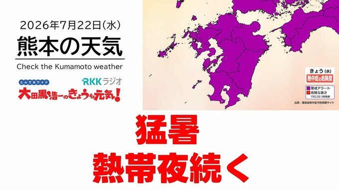 7月22日（水）【熊本の天気】猛暑と熱帯夜続く　RKK気象予報士の天気解説 ＜阿蘇や天草のライブカメラも配信中＞|TBS NEWS DIG