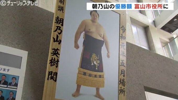 富山市出身・朝乃山の優勝額　市役所で展示スタート　|　富山のニュース｜天気・防災｜チューリップテレビ