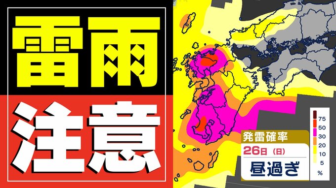 【雷雨に注意】25日（土）晴れる   26日（日）落雷と突風のおそれ【雨と降水確率シミュレーション26日（日）／週間予報】福岡・佐賀・長崎・大分・熊本・宮崎・鹿児島|TBS NEWS DIG