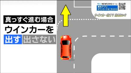 右カーブ上で十字路交差点 直進や左折の場合、ウインカーはどう