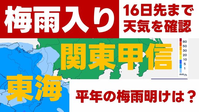 【梅雨入り】関東甲信地方と東海地方 東京・横浜・名古屋など各地の16日先までの週間天気 平年の梅雨明けはいつ?|TBS NEWS DIG