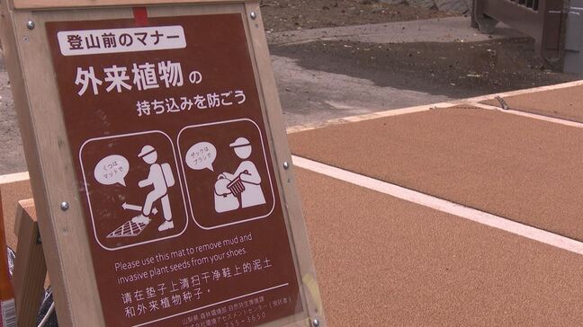 富士山の生態系を守る 5合目ゲート前に大型マット設置 靴底についた外来植物の種の侵入を防ぐ 山梨・吉田ルート|TBS NEWS DIG