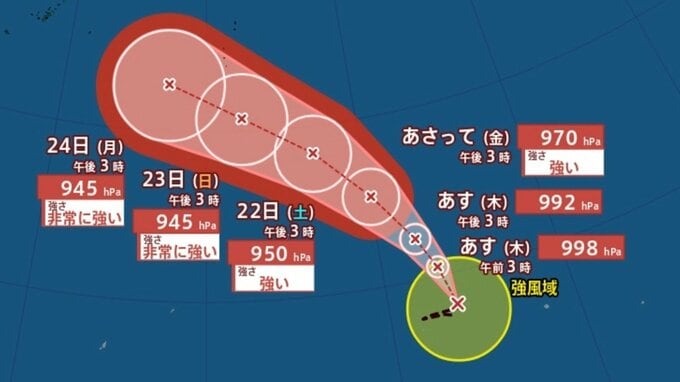 【台風情報】最大瞬間風速60m/s、945hPa予想「台風18号（ソウデル）」発生...非常に強い勢力で24日（月）日本の南に接近か...「台風のたまご＝熱帯低気圧」が発達…日本への影響、今後の進路は？8月30日までの雨・風シミュレーションで確認【気象庁19日15時50分発表】|TBS NEWS DIG