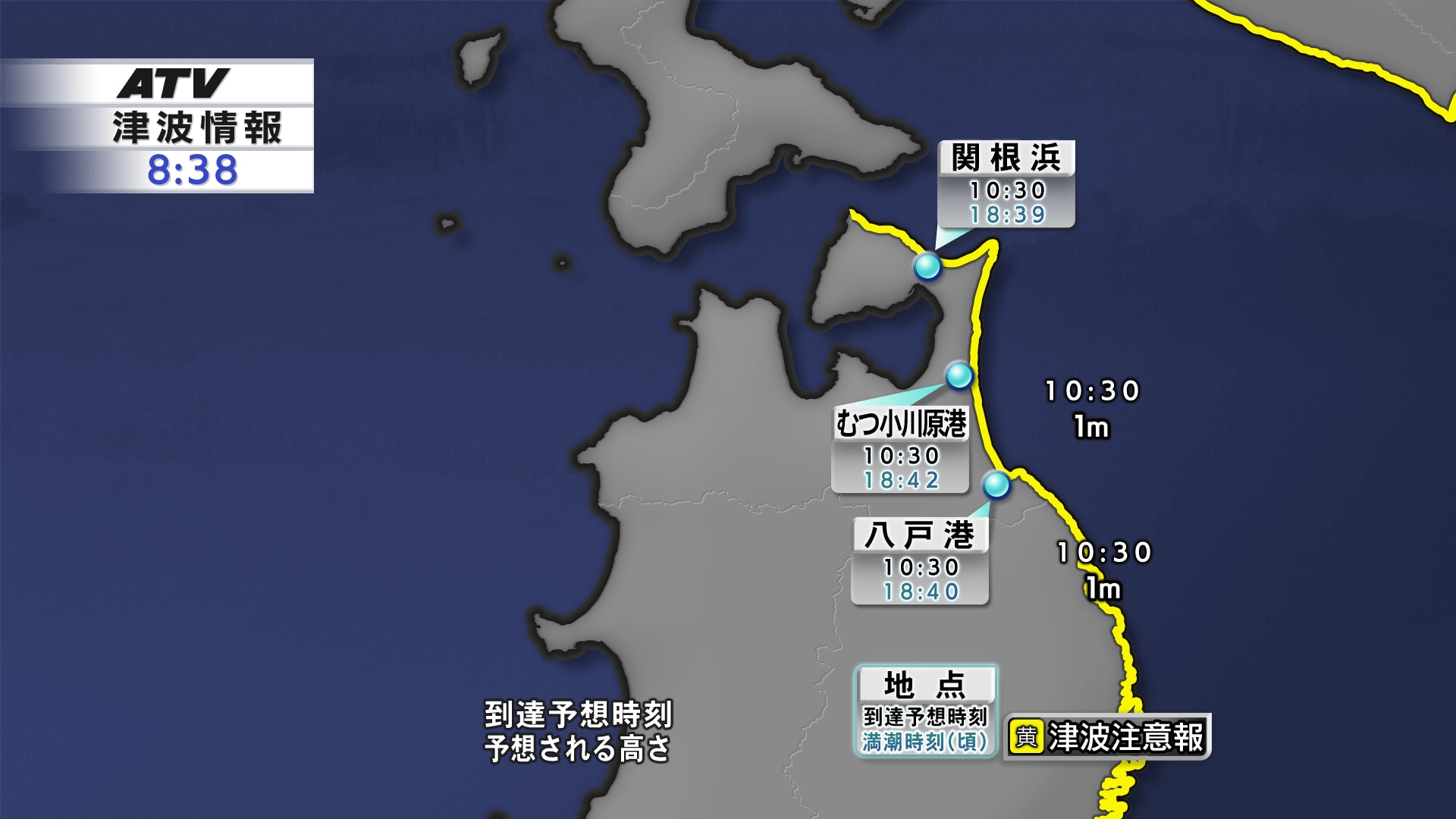 津波注意報】青森県太平洋沿岸最大波高さ:1m 第1波到達は午前10時30分