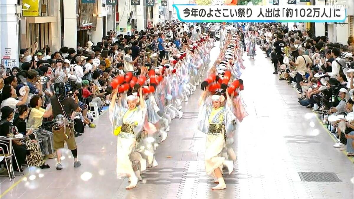 よさこい祭り人出「約１０２万人」２０２３年以来の１００万人超え　スマホ位置情報を元に推計