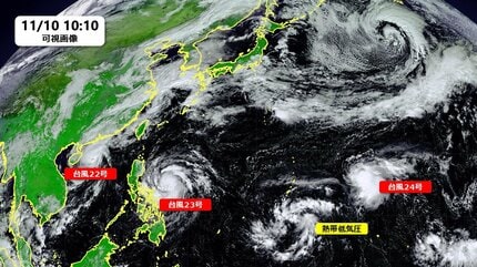 台風情報】トリプル台風から「4つの台風」になるか 台風25号が24時間
