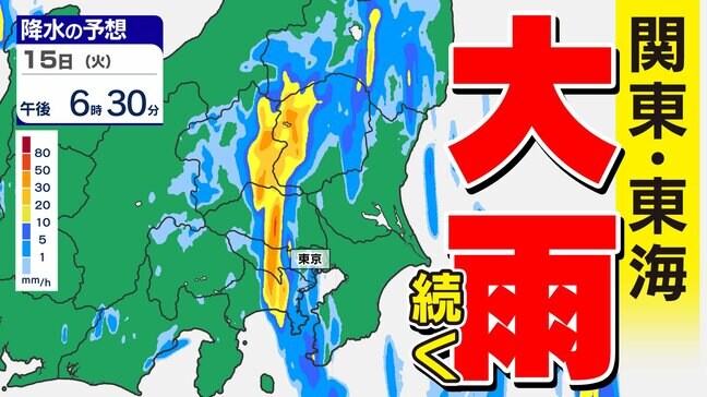 【大雨情報】関東･東海地方 再び大雨に【雨シミュレーション15日（火）～18日（金）】「警報級の大雨」か　活発な雨雲が戻ってくる原因は|TBS NEWS DIG