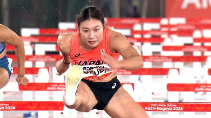 女子100mH福部真子が12秒74で涙の金メダル！日本勢44年ぶりの快挙　中島ひとみが銀メダルで日本勢がワンツーフィニッシュ【アジア大会】|TBS NEWS DIG