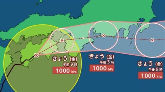 【台風情報】台風15号　須崎市付近を15 km/hで東北東へ　午後3時には豊橋市付近か　【進路予想・雨と風のシミュレーション・発雷確率】　|　山梨のニュース | ＵＴＹテレビ山梨